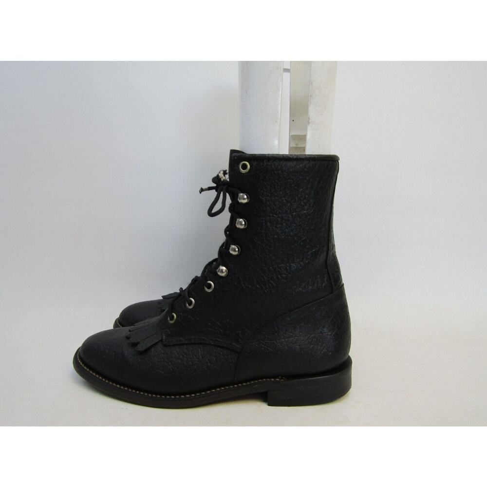 Black Men's Lace-Up Leather Combat Boots